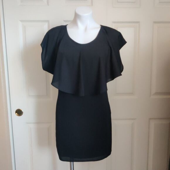 Forever 21 black chiffon overlay sheath dress sz M - Picture 1 of 10